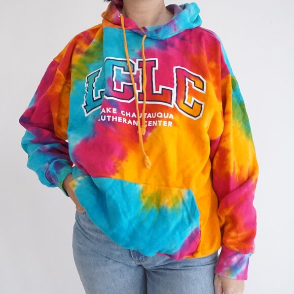Vintage MV Sport Tie-Dye Hoodie Rainbow LCLC  Lutheran Y2K Streetwear Festival M - Picture 1 of 10